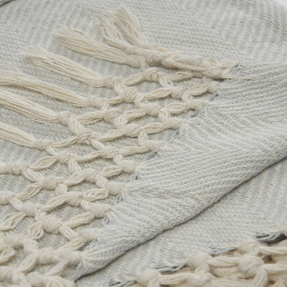 Grey/Cream Herringbone All-Natural Cotton Throw Blanket