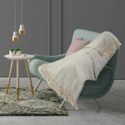 Grey/Cream Herringbone All-Natural Cotton Throw Blanket