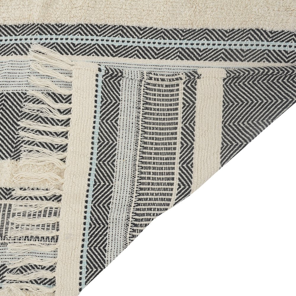 Cream/Blue Herringbone All-Natural Cotton Throw Blanket