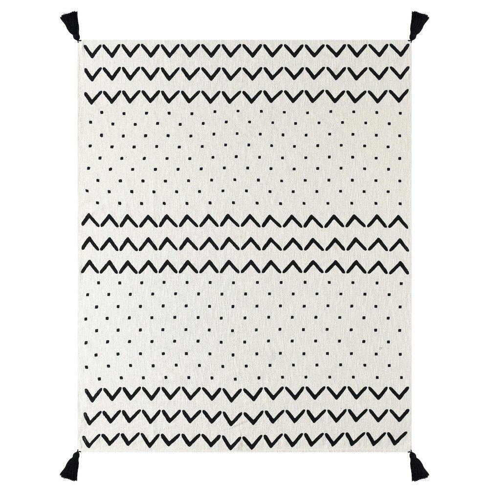 Avant-Garde Black/White Chevron/Dot Hand-Woven All-Natural Cotton Throw Blanket