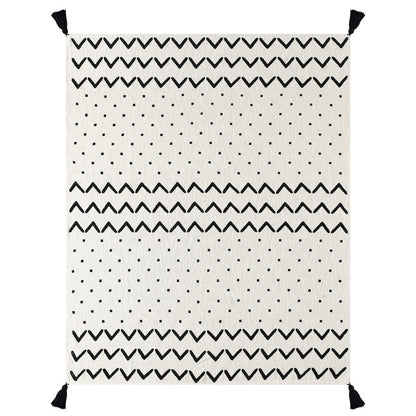 Avant-Garde Black/White Chevron/Dot Hand-Woven All-Natural Cotton Throw Blanket