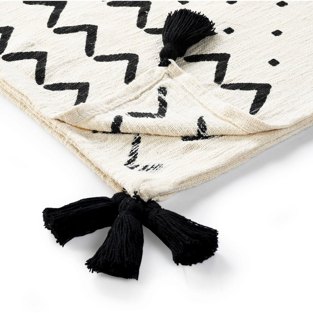 Avant-Garde Black/White Chevron/Dot Hand-Woven All-Natural Cotton Throw Blanket
