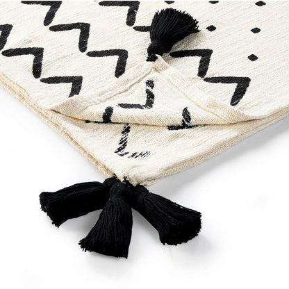 Avant-Garde Black/White Chevron/Dot Hand-Woven All-Natural Cotton Throw Blanket