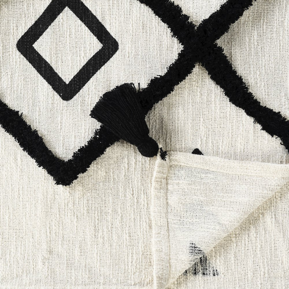 Avant-Garde Black/White Diamond Hand-Woven All-Natural Cotton Throw Blanket