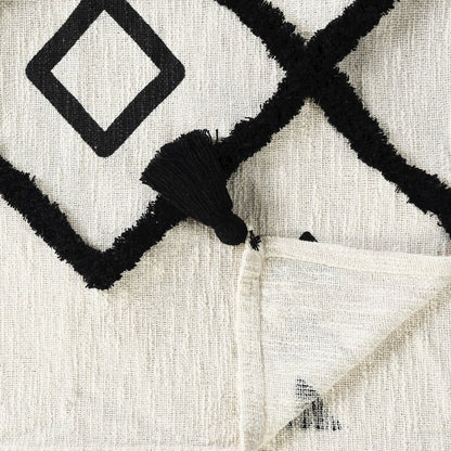 Avant-Garde Black/White Diamond Hand-Woven All-Natural Cotton Throw Blanket