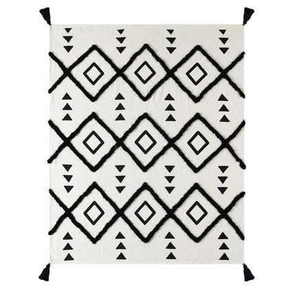 Avant-Garde Black/White Diamond Hand-Woven All-Natural Cotton Throw Blanket
