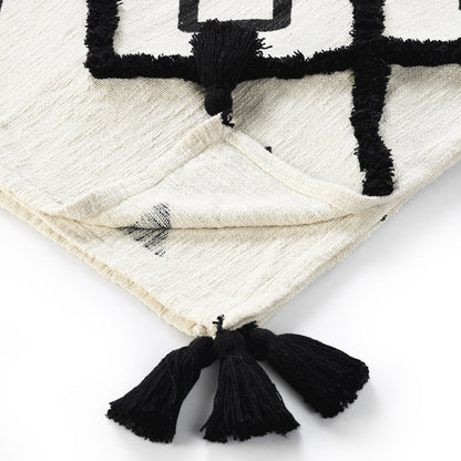 Avant-Garde Black/White Diamond Hand-Woven All-Natural Cotton Throw Blanket