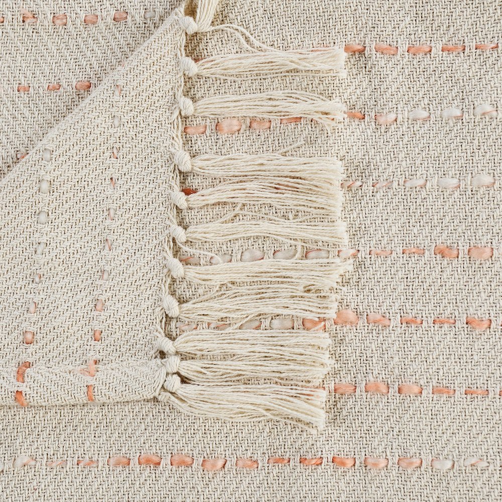 Cream/Peach Striped Hand-Woven Cotton Blend Throw Blanket