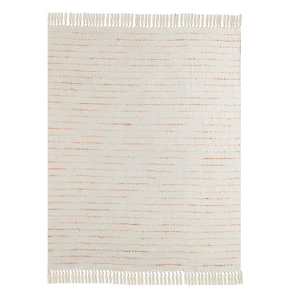 Cream/Peach Striped Hand-Woven Cotton Blend Throw Blanket