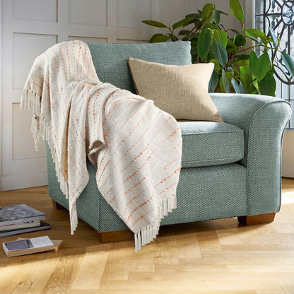 Cream/Peach Striped Hand-Woven Cotton Blend Throw Blanket