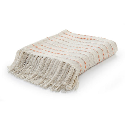 Cream/Peach Striped Hand-Woven Cotton Blend Throw Blanket