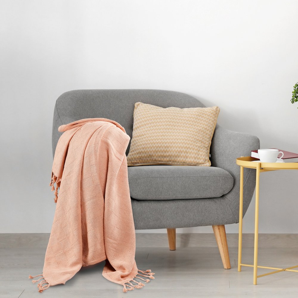 Peach Solid Hand-Woven All-Natural Cotton Throw Blanket
