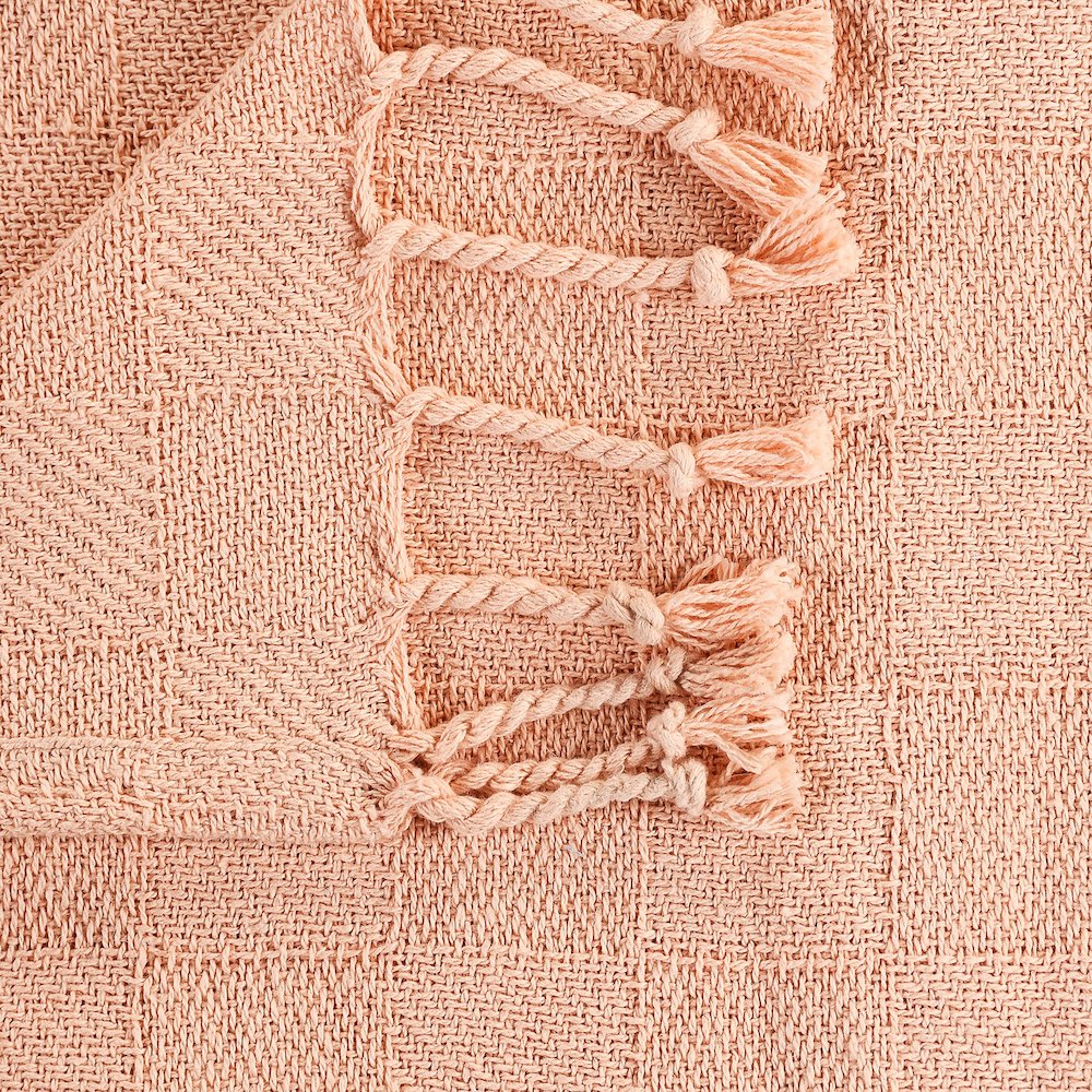Peach Solid Hand-Woven All-Natural Cotton Throw Blanket