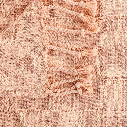 Peach Solid Hand-Woven All-Natural Cotton Throw Blanket
