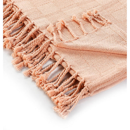 Peach Solid Hand-Woven All-Natural Cotton Throw Blanket