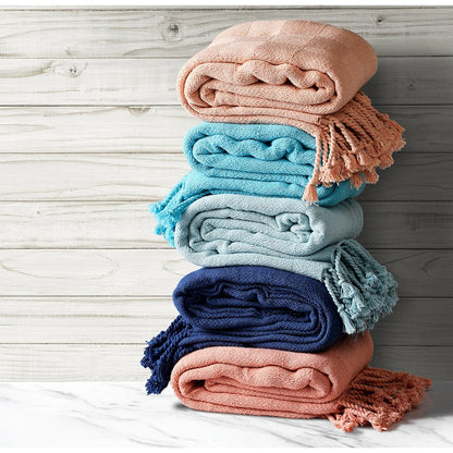 Peach Solid Hand-Woven All-Natural Cotton Throw Blanket