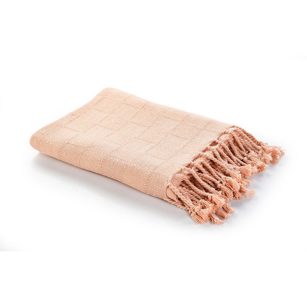 Peach Solid Hand-Woven All-Natural Cotton Throw Blanket