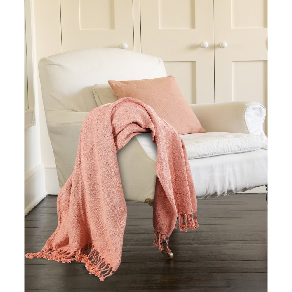 Coral Solid Hand-Woven All-Natural Cotton Throw Blanket