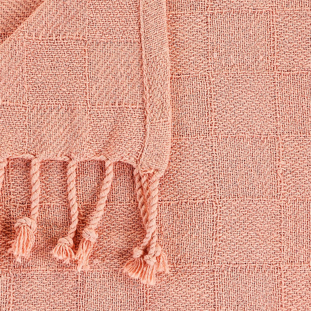 Coral Solid Hand-Woven All-Natural Cotton Throw Blanket