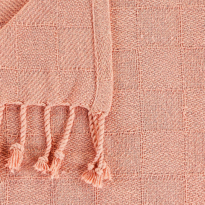 Coral Solid Hand-Woven All-Natural Cotton Throw Blanket