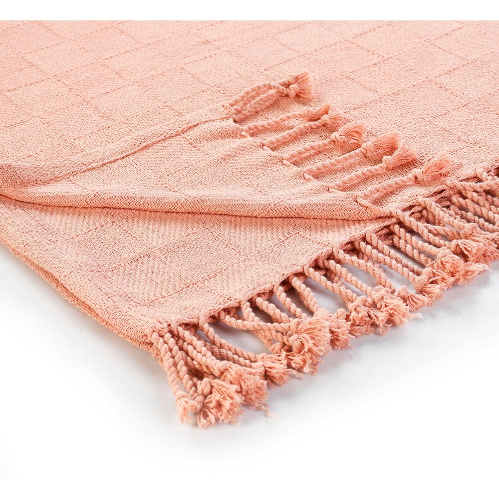 Coral Solid Hand-Woven All-Natural Cotton Throw Blanket