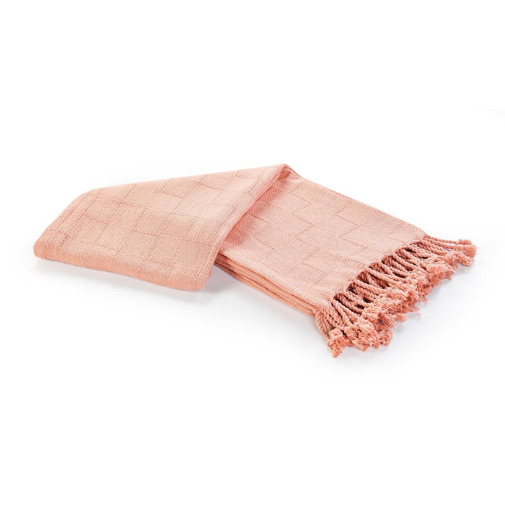 Coral Solid Hand-Woven All-Natural Cotton Throw Blanket