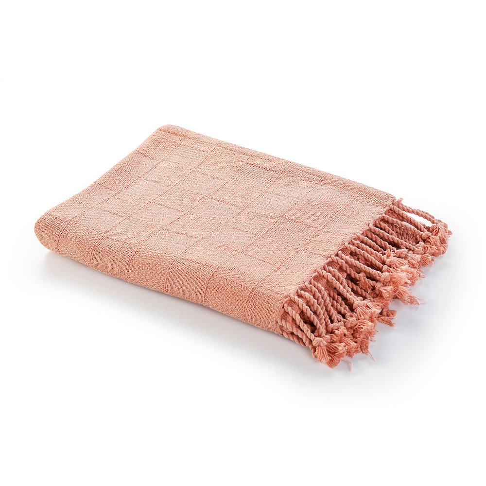 Coral Solid Hand-Woven All-Natural Cotton Throw Blanket