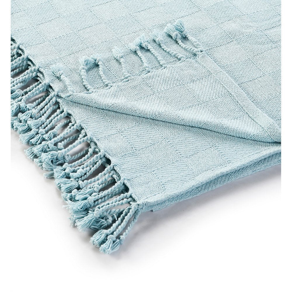 Light Blue Solid Hand-Woven All-Natural Cotton Throw Blanket