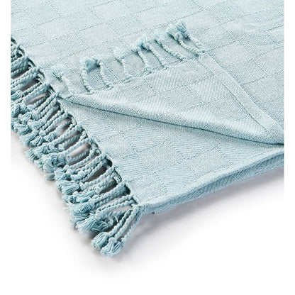 Light Blue Solid Hand-Woven All-Natural Cotton Throw Blanket