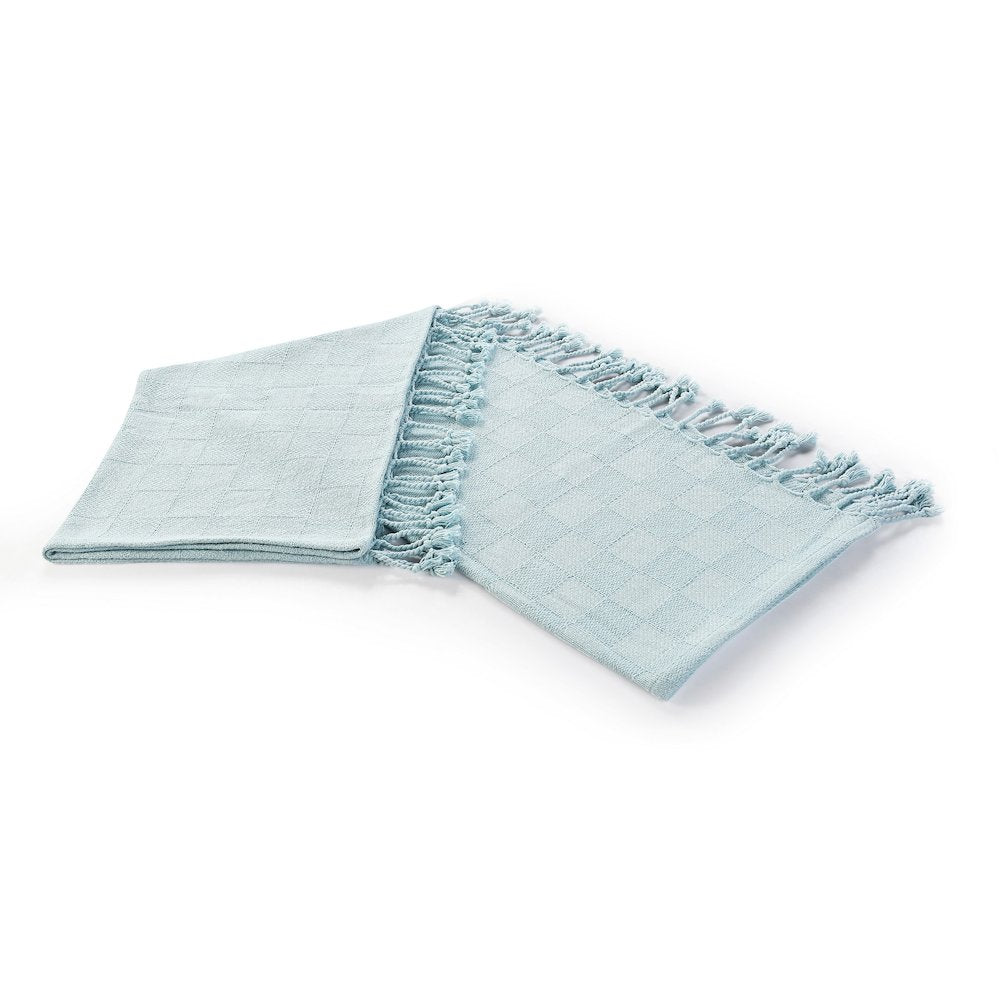 Light Blue Solid Hand-Woven All-Natural Cotton Throw Blanket