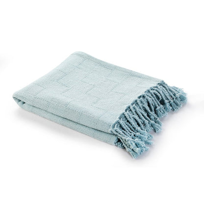 Light Blue Solid Hand-Woven All-Natural Cotton Throw Blanket