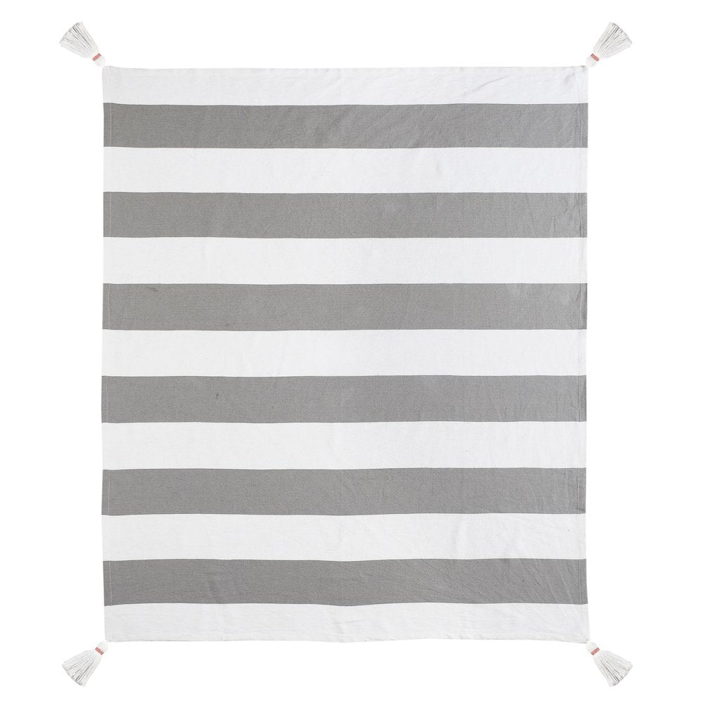 Grey/White Striped Hand-stitched All-Natural Cotton Throw Blanket
