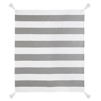 Grey/White Striped Hand-stitched All-Natural Cotton Throw Blanket