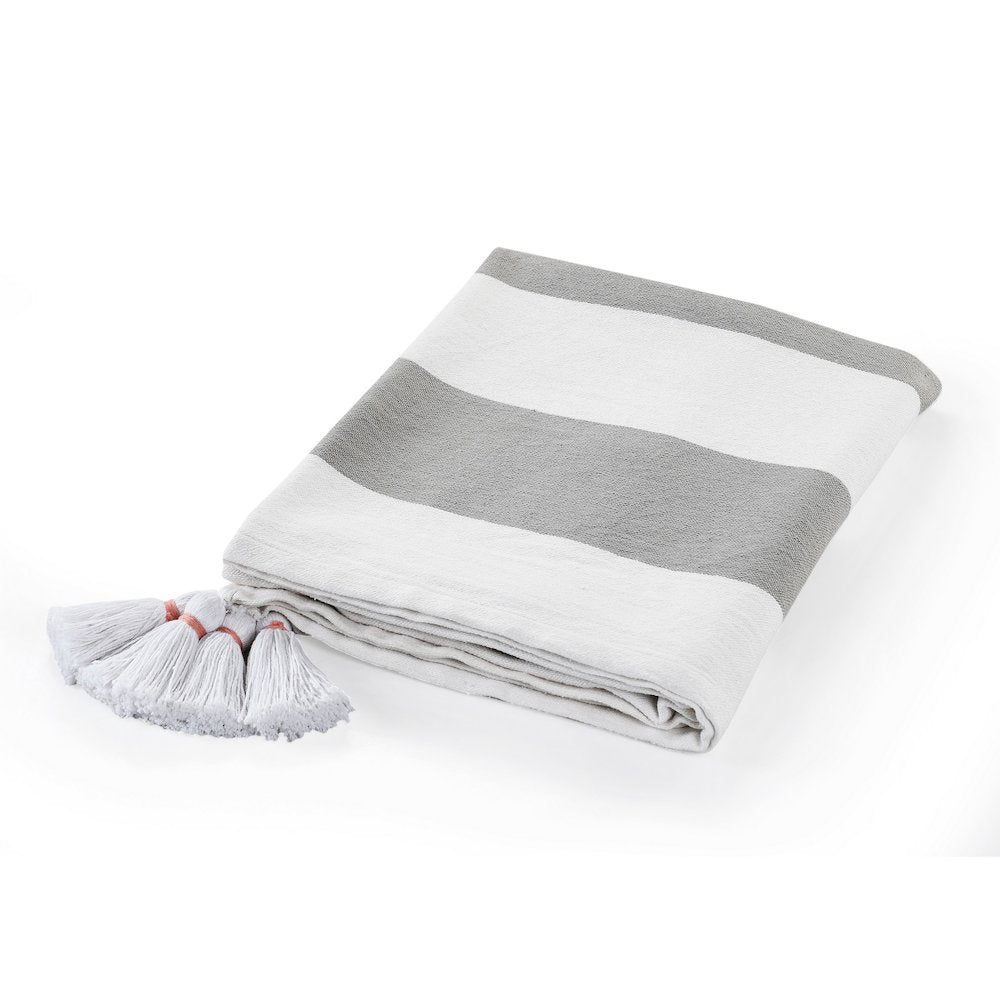 Grey/White Striped Hand-stitched All-Natural Cotton Throw Blanket