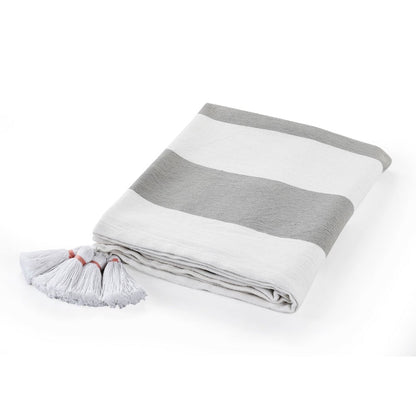 Grey/White Striped Hand-stitched All-Natural Cotton Throw Blanket
