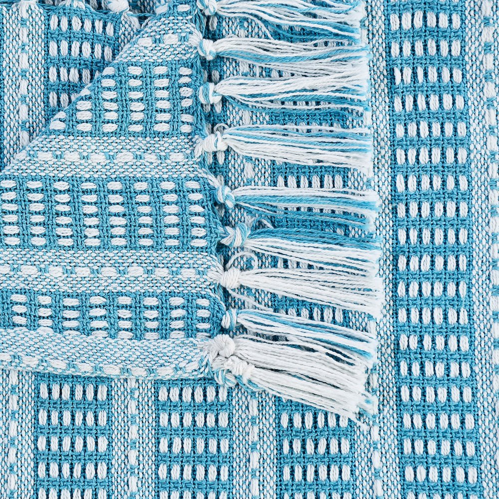 Ridgeline Striped Hand-Woven All-Natural Cotton Throw Blanket, Light Blue