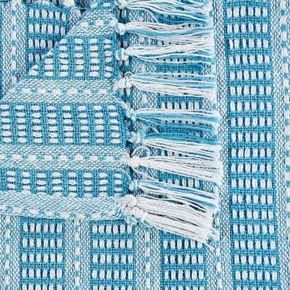 Ridgeline Striped Hand-Woven All-Natural Cotton Throw Blanket, Light Blue