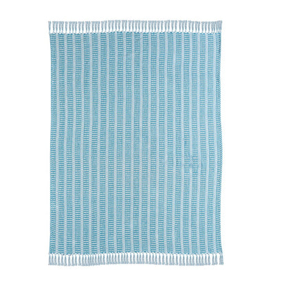 Ridgeline Striped Hand-Woven All-Natural Cotton Throw Blanket, Light Blue