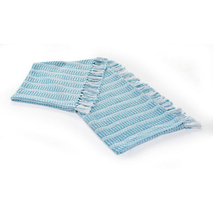 Ridgeline Striped Hand-Woven All-Natural Cotton Throw Blanket, Light Blue