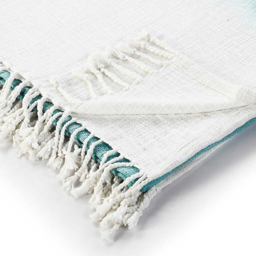 Blue/White Ombre Hand-Woven All-Natural Cotton Throw Blanket
