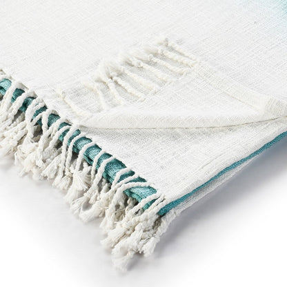Blue/White Ombre Hand-Woven All-Natural Cotton Throw Blanket