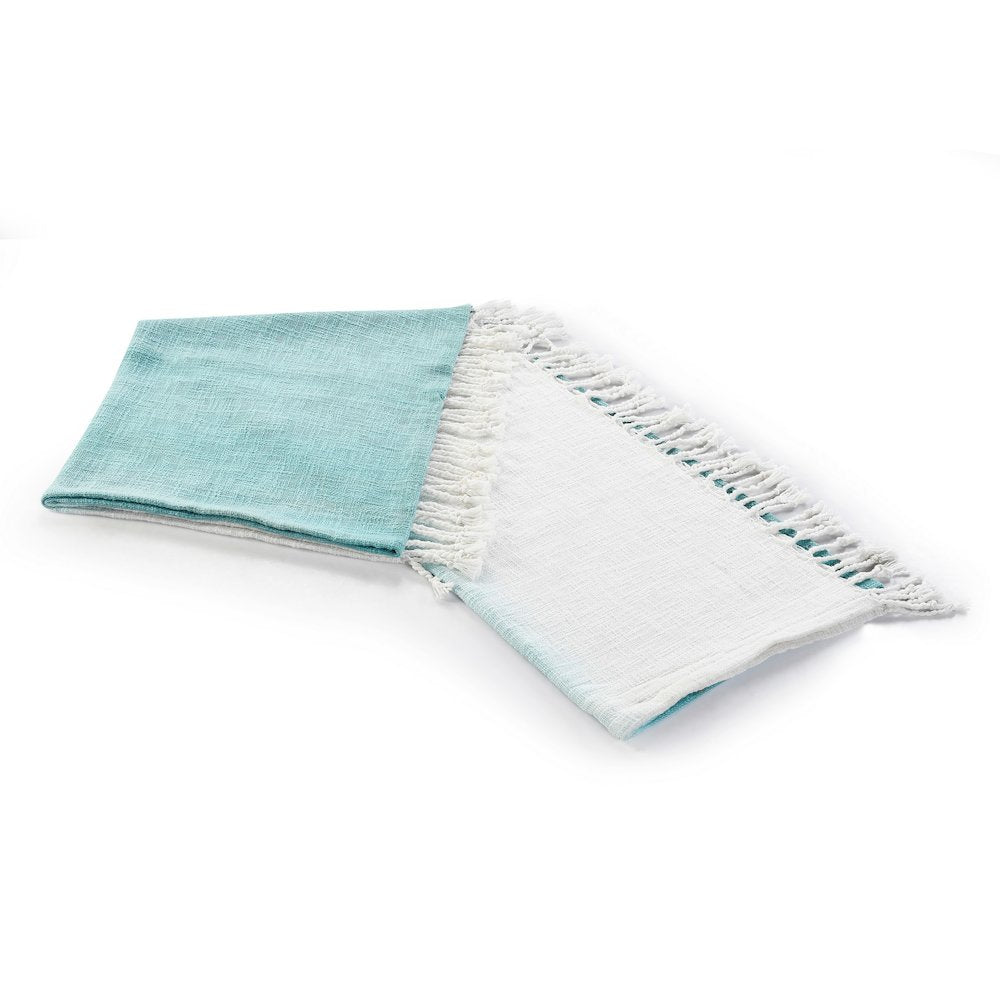 Blue/White Ombre Hand-Woven All-Natural Cotton Throw Blanket