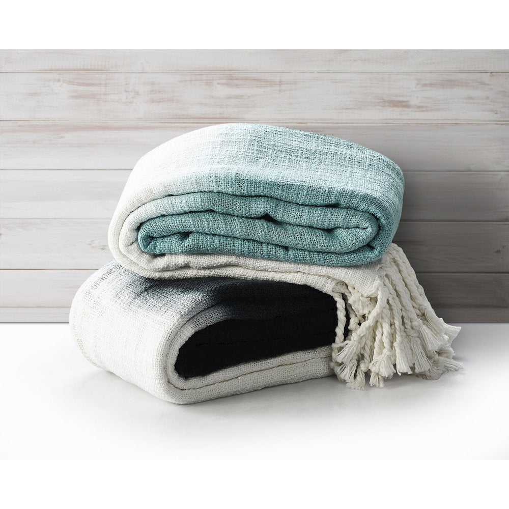 Blue/White Ombre Hand-Woven All-Natural Cotton Throw Blanket