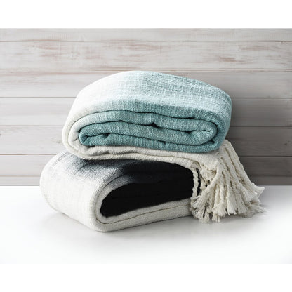 Blue/White Ombre Hand-Woven All-Natural Cotton Throw Blanket