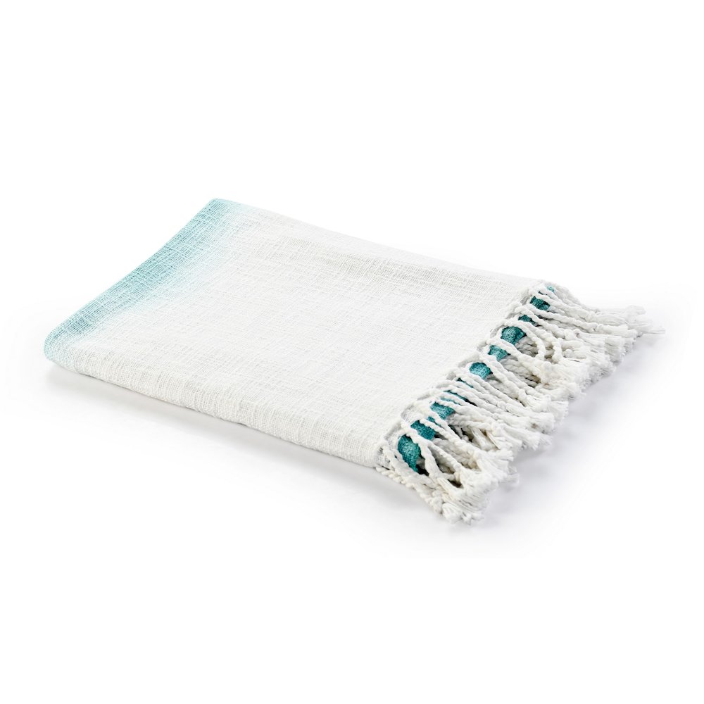 Blue/White Ombre Hand-Woven All-Natural Cotton Throw Blanket