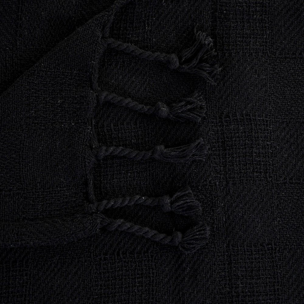 Black Solid Hand-Woven All-Natural Cotton Throw Blanket