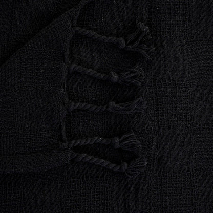 Black Solid Hand-Woven All-Natural Cotton Throw Blanket