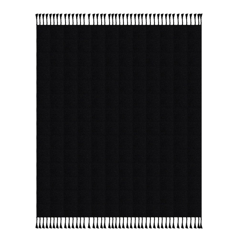 Black Solid Hand-Woven All-Natural Cotton Throw Blanket