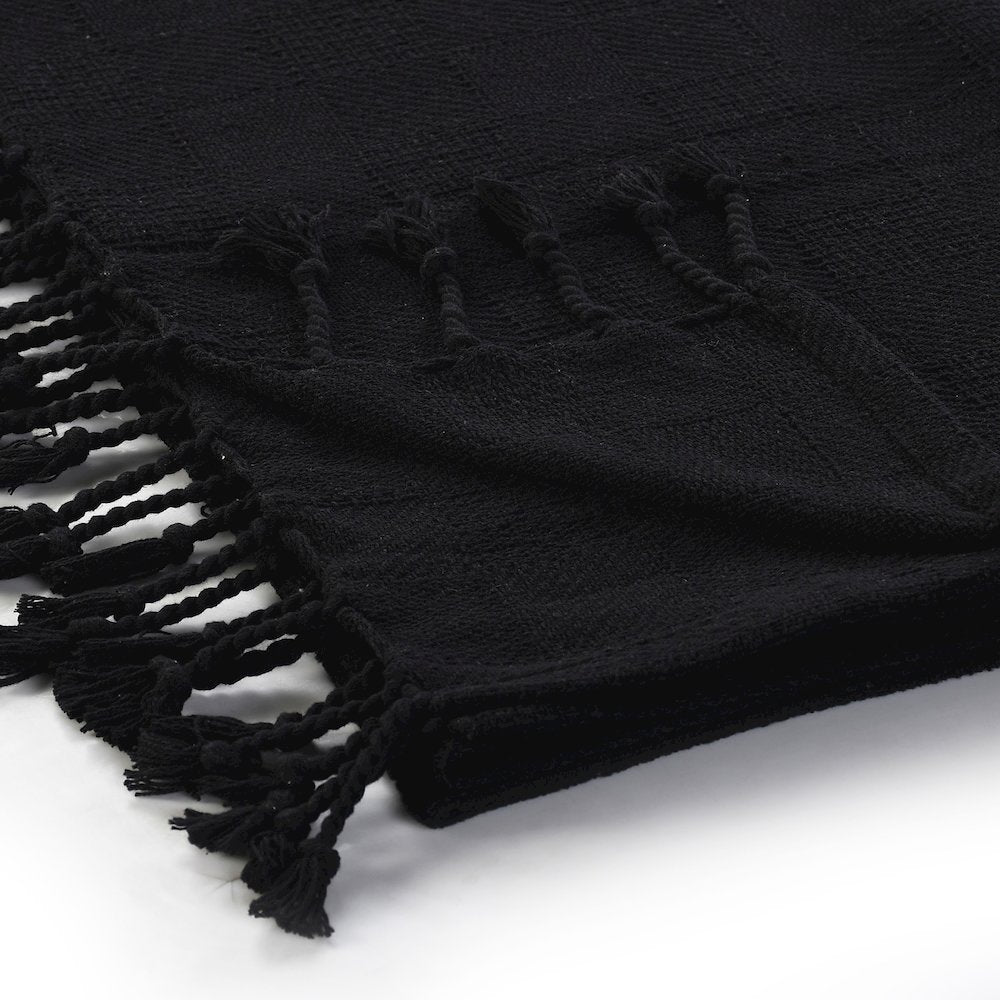 Black Solid Hand-Woven All-Natural Cotton Throw Blanket