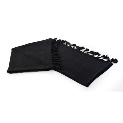 Black Solid Hand-Woven All-Natural Cotton Throw Blanket